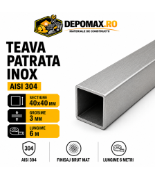 Teava patrata inox AISI 304, 40 x 40 x 3 mm, 6 metri